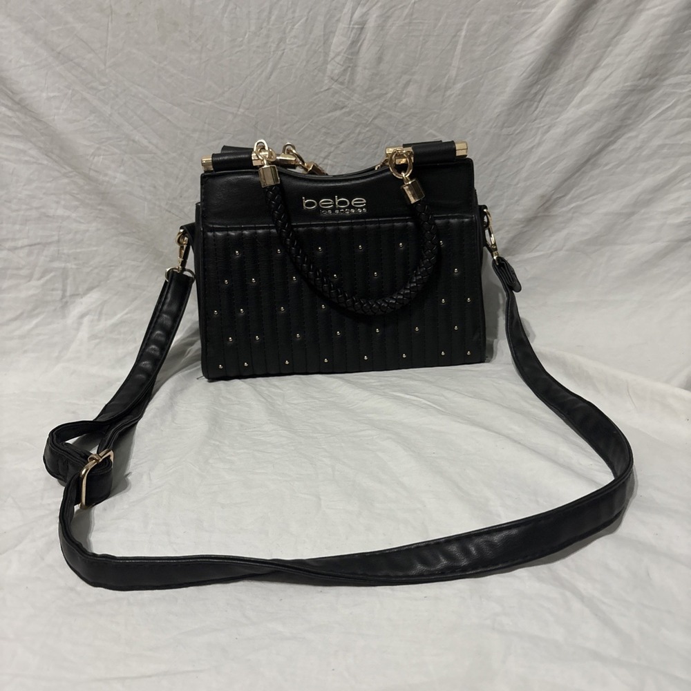 bebe Black Faux Leather Studded Crossbody Satchel